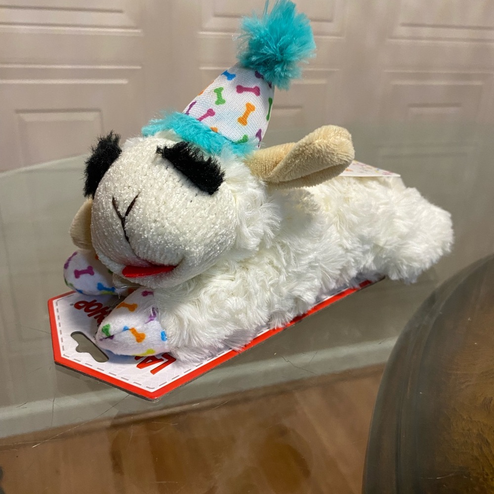 LambChop party hat Dog Toy With Squeaker.8"
